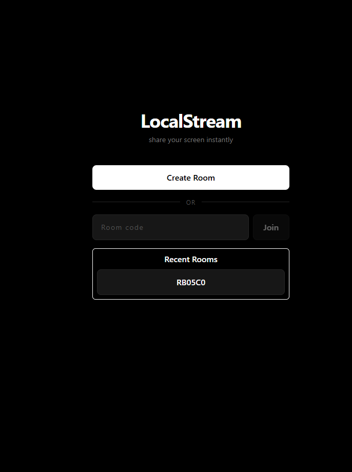 LocalStream room creation screen